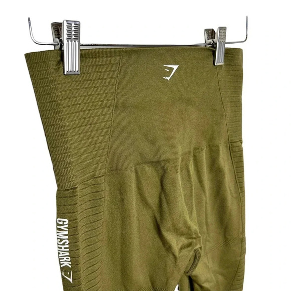 GYMSHARK Energy Seamless Cropped Green Mesh Panel Athletic Workout Gym Leggings - Picture 4 of 10